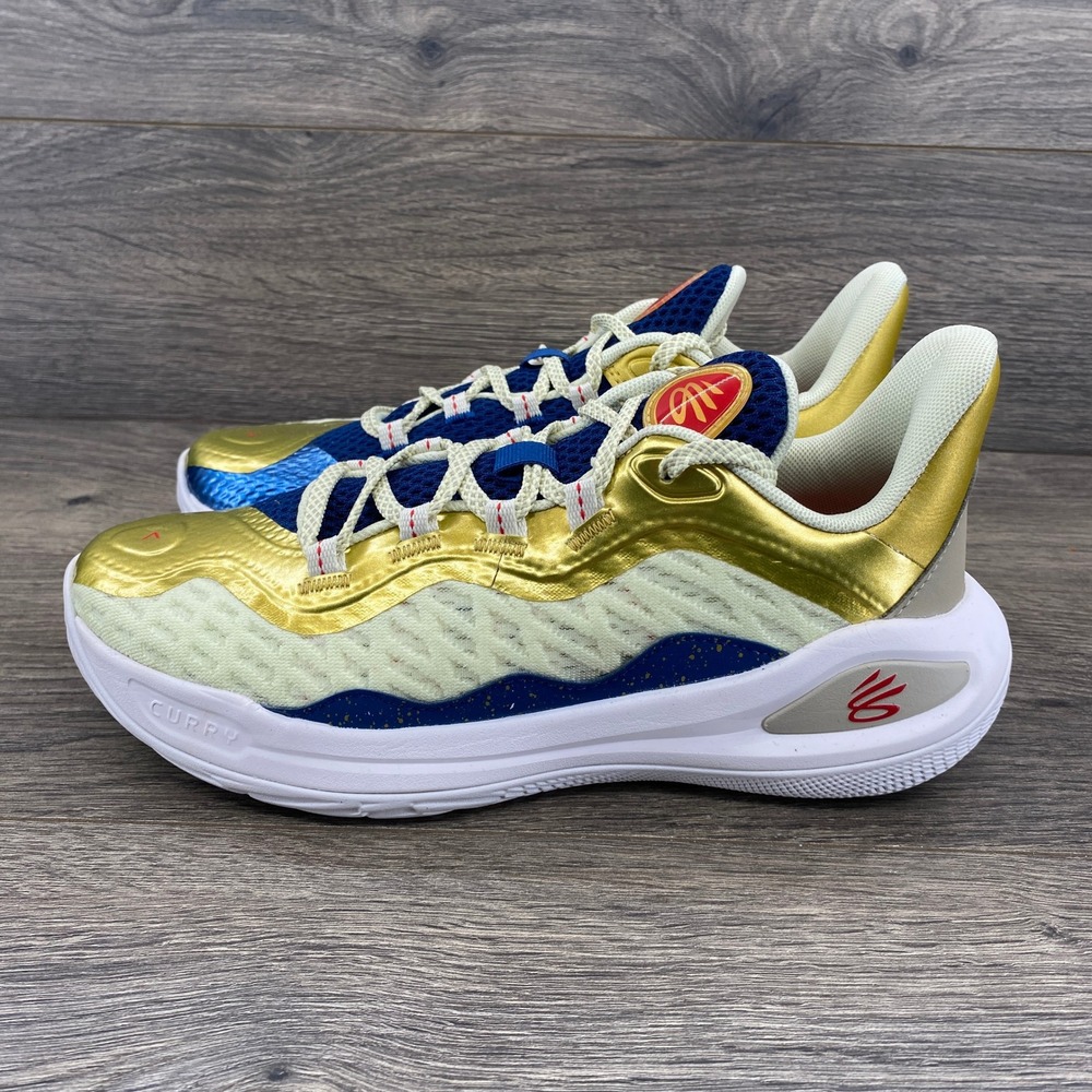 Under Armour Curry Spawn 6 Basketball Shoes Youth 6.5Y Gold Blue 3027829-300